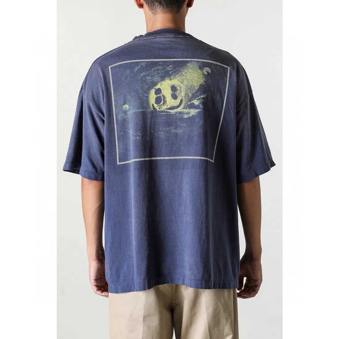 CACTUS PLANT FLEA MARKET x SAINT Mxxxxxx STAR SS TEE/NAVY New CPFM star smiley holed distressed short sleeves Washed blue S-XL Genuine consistent tube weaving without side seams High weight OE yarn fabric Assute dyeing Multiple horse fades Heavy wash water Worn holes Customized joint main mark/wash mark/little angel anti-counterfeiting label